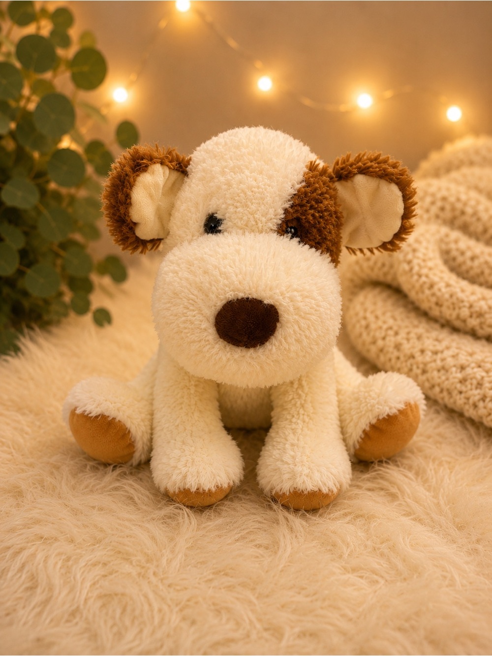 Plush Cream and Brown Dog Toy - Soft Pet Plush